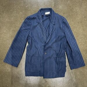 Devon Blazer Jacket Womens Medium Blue Stripe One Button Pockets Work Career